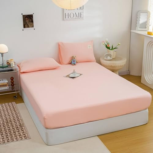 KnSam Hellrosa Betttuch 200x220cm Jersey, Spannbettlaken Wasserbett Einfarbig Textilien Klassische, Polyester Tagesdecke Unterbett als Schutz für Boxspringbett & Topper