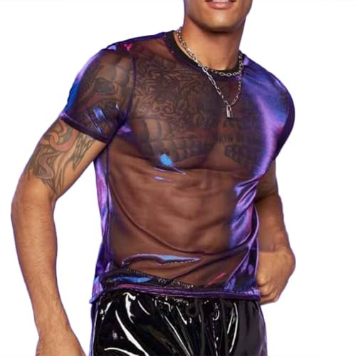 JPXJGT Men's Mesh Shirts Muscle Transparent Disco Party Costume Street Style(Size:M,Color:Schwarz)