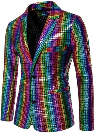Herren 2-teilige Disco-Sets glänzende Jacke und Hose Metallic-Paillettenanzüge Glänzende Metallische Pailletten 70er 80er Party Karneval Kustüm 2 Teilige Disco Blazer Hochzeit Glänzender Anzug