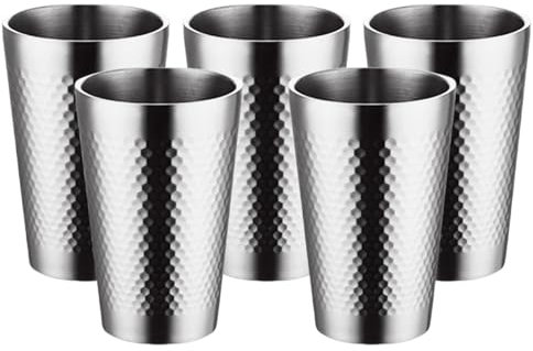 PKRANZYHKAL Tasse Inox Mug Café Double Paroi | Gobelet Inox Moderne | Tasse Escalade en Métal | Idéal pour Boissons Chaudes et Froides,HONEYCOMB,SILVERY,450ml,Set of 5