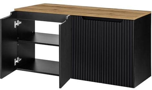 [en.casa] Meuble sous-Lavabo avec 4 Portes Système Softclose Surfaces de Qualité Résistantes à l'Humidité Chocs MDF Panneau de Particules Métal 120 x 60 x 40 cm Noir Effet Chêne