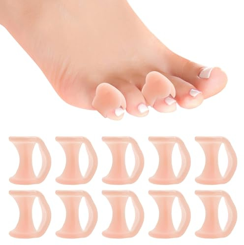 ORUZA Toe Separators for Overlapping Toes, 10 Pack Gel Toe Spacers Straightener, Little Toe Separators for Pain Relief and Bunion Correctors (Skin)