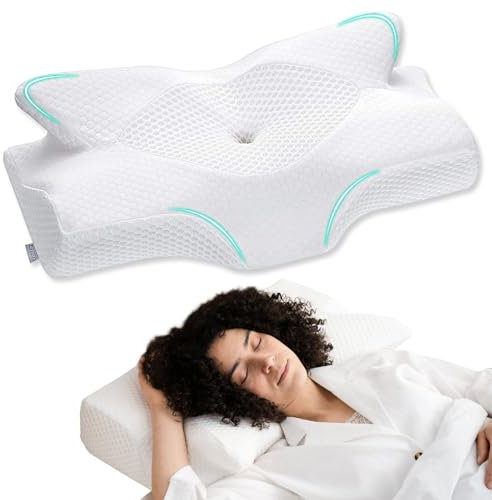 Elviros Orthopädisches Nackenkissen aus Memory Foam, Ergonomisches Kopfkissen Nackenschmerzen, für Rücken, Seiten und Bauchschläfer, Waschbarer, Kühler Kissenbezug, 64×(11,5/13)×40 cm