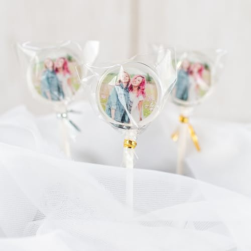 Fotololli – Personalisierter Lolli mit eigenem Bild, Logo oder Motiv – Essbarer Druck in brillanten Farben – Individuelles Geschenk für Feiern, Events & Werbung - Salonbuck (5cm, 50, stück)