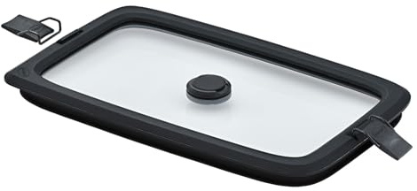 RÖSLE Vakuumdeckel FLEXX 2GO 1,5 L eckig mit Clips, Sicherheitsglas mit Silikonrand und Vakuumventil, aromadicht, transparent/schwarz