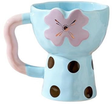 HUMOCHUSON Taza Divertida Vaso Para Helado Alto Con Forma De Flor De Cerámica De 350 Ml Y Asa