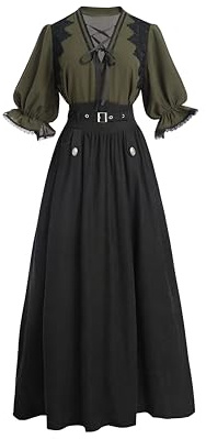 FCCAM Viktorianisches Kleid Damen Rokoko Kleid Lang Gothic Kostüme Damen Mittelalter Kleider