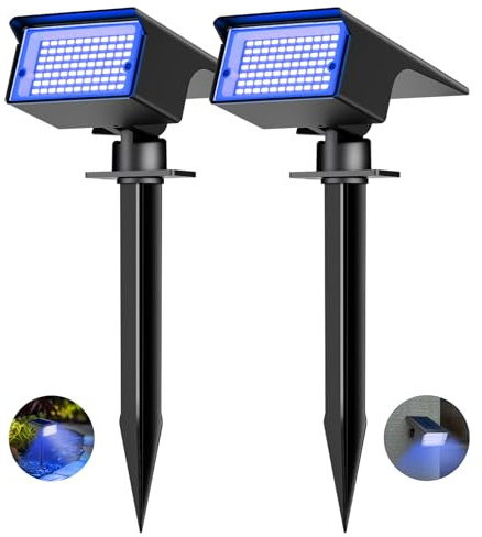 kolpop [2 Stück/ 77 LEDs Solarstrahler für Außen Garten, Blau Solar Strahler, IP65 Wasserdicht, 3 Modi, 800LM Solarleuchten, Dusk to Dawn Solarlampen für Hof Bäume Weg Outdoor Pflanzen