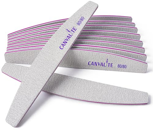 Canvalite 10 limas de uñas 80/80, limas de uñas de media luna para uñas de gel, juego de limas de uñas de doble cara, cuidado de mascotas para el hogar y el salón