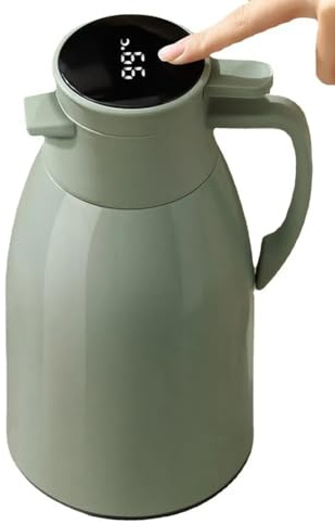 Koolenry Water Bottle Kitchen Thermal Kettle Household Digital Display Coffee, Glass Liner Vacuum Flasks Large Capacity Blue/2L
