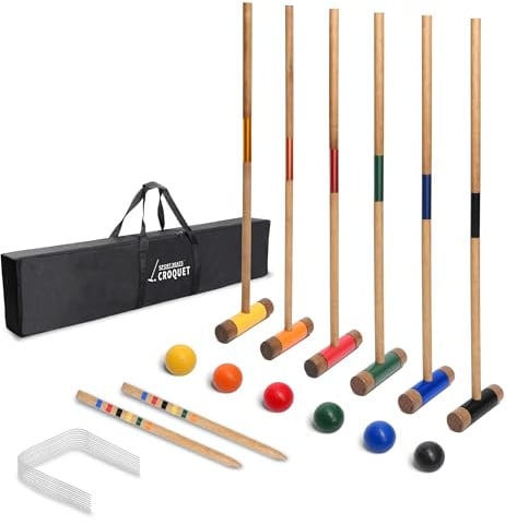 SPORT BEATS Krocket-Set für sechs Spieler, Premium-Gummibaumholzschlägel mit Tragetasche, für Hinterhof-Outdoor-Spiele, 81,3 cm