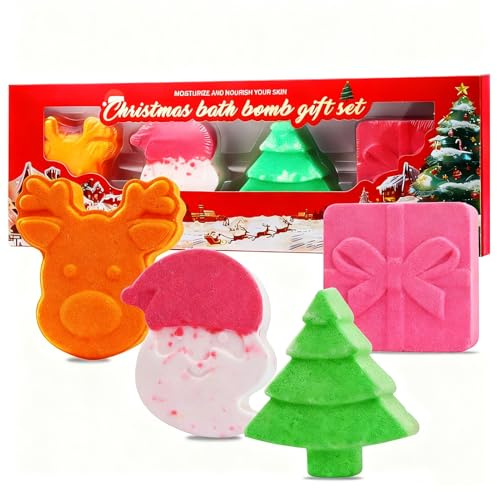 Badezusatz Weihnachten, Badekugeln Weihnachten, Badebomben weihnachten 4 Düfte & Formen Badekugeln, Geschenke für Frauen & Kinder, Weihnachtsüberraschung, Geburtstagsgeschenk