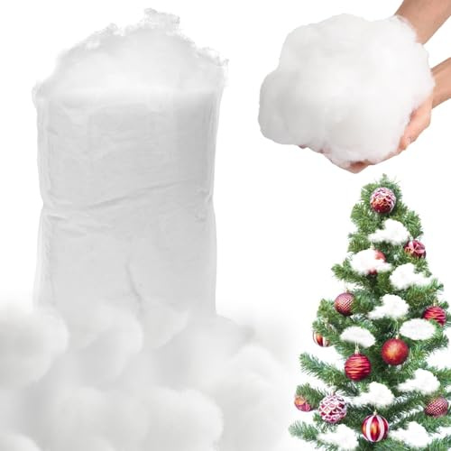 Yuragim Kunstschnee Deko,400g Kunstschnee Watte Deko,Künstliche Schnee Decke Weihnachten Deko Schnee Weiß Flauschig Füllwatte Bastelwatte Kissenfüllung Füllmaterial Stopfwatte für Kuscheltiere Basteln