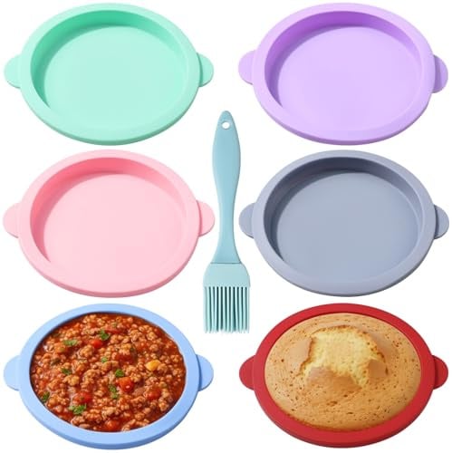 Surflyee 6 Stück Silikonform Eier Heißluftfritteu 10CM Pancake Form Silikon | Burger buns Backform, Silikon Backform Klein Rund für Eiersandwiches, Muffins und Pfannkuchen