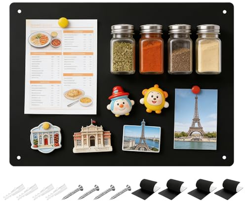 Wxeadu Tableau Magnetique Mural Noir 43 X 30 X 0.06cm, Ultra Mince Tableau Aimanté Mural, Plaque Aimantée pour Afficher des Notes et des Photos, Plaque Magnétique pour Bureau, Cuisine, Réfrigérateur