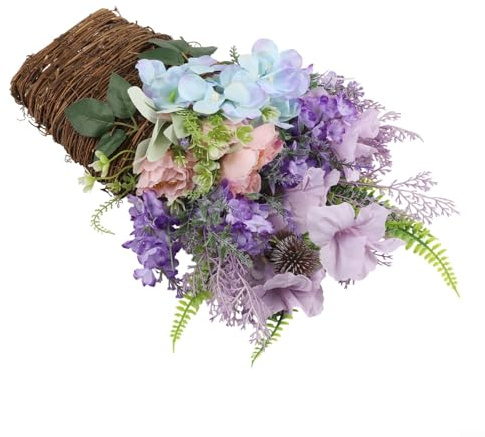 CashMuch Lavendelkorbkranz für Muttertag, künstlicher Blumenkranz für Tür oder Wand, 40 x 35 x 8 cm