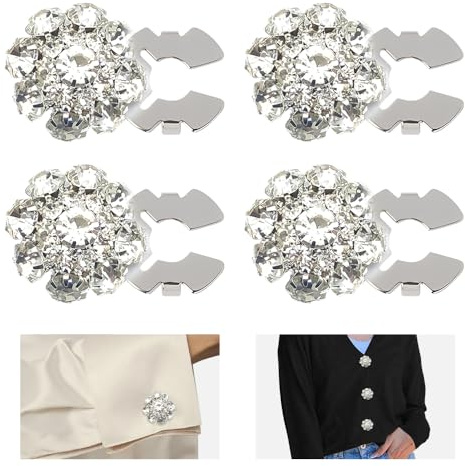 HMCEY 4 Piezas Botones de Diamantes de Imitacion,Botones Decorativos Joya para Ropa,Button Cover Clips,Gemelos Cubre Botone Camisa,Botone Chaqueta para Manualidades para Mujeres Y Hombres - Plata