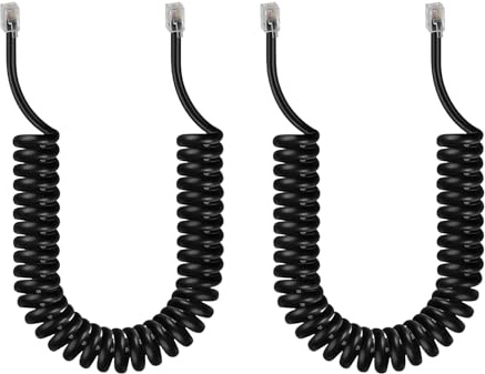 leruiyezs 2pcs Cavo Telefonico RJ9 4P4C A Spirale Per Cornetta Telefono Fisso Estensibile 36 cm a for 3 m Cavi per Telefoni Modulare Per Ufficio Casa RJ9 4P4C Cavo Telefonico Nero Connettore Standard