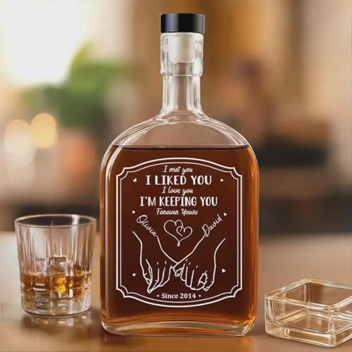 Bottiglia di whisky personalizzata, regalo di coppia, decanter personalizzato, bottiglia di liquore incisa, regalo per lui, anniversario, matrimonio, compleanno, Natale, pensionamento, regalo per gli