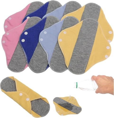 Waschbare Slipeinlagen 8 Stück – Baumwoll Stoffbinden waschbar, Reusable Pads, atmungsaktive Damenbinden – Wiederverwendbare Slipeinlagen mit Erweiterungs-Knopf, ideal für Alltag, Reisen, Schwangersch