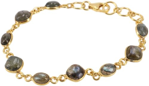 GURU SHOP Indisches Boho Armband, vergoldetes Sterling Silber mit Steinen