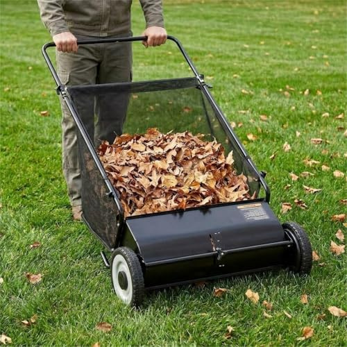GarveeLife Effiziente Handrasenkehrmaschine, 53 cm, 4 Schnellbürsten, Leise | h?henverstellbar, robuster Stahlrahmen, gro?er 100L Fangkorb, effizient für Rasen, Garten, Einfahrt, Kunstrasen
