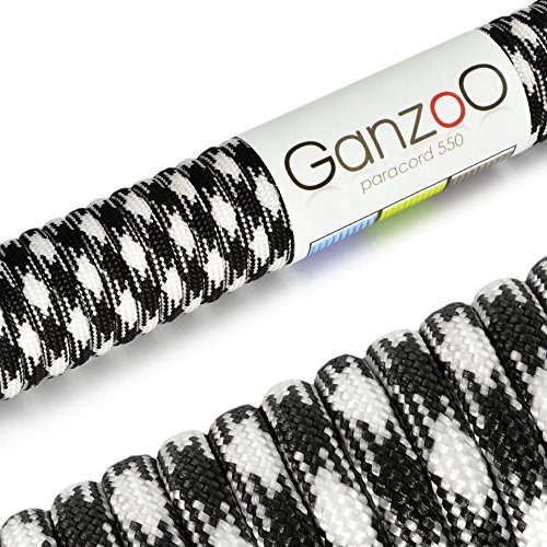 Ganzoo Paracord 550 Seil, Nylon-Polyester, 4mm, Typ 3, 30 Meter, 7 Kernstränge, Outdoor-Schnur, Allzweck-Seil, Hundehalsband, Hundeleine, Armband knüpfen, Camping, Survival - schwarz weiß
