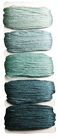 Rayher 53564407 Baumwoll-Garn Stitch & Knot, Blau/Grüntöne regenbogen, 5 Farben je 10 m (50 m), Kreuzstich-Garnset, Stickgarn Set, Knüpfgarn, Garn für Freundschaftsbänder