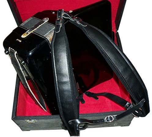 MUSIC FIRST Akkordeon-Schultergurt-Set, aus echtem Leder, sehr breit, dick, bequem, 96 120 Bass, Schwarz