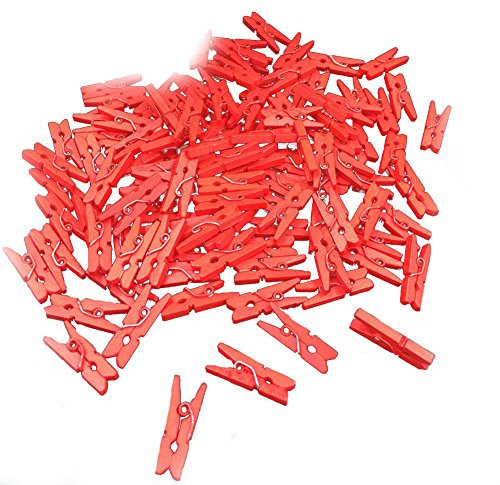 Bluelans® Lot de 100 mini pinces à linge colorées en bois Rouge