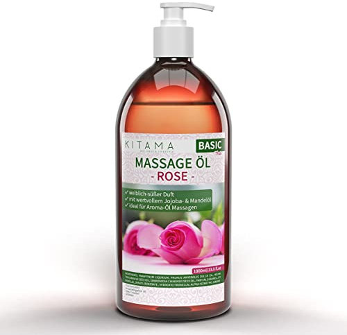 Kitama Massageöl Aroma Rose - Körper-Öl für Massagen - Pflegeöl - Aroma-Öl - pflegendes Entspannungs-Öl - Thai - 1000ml (1-Liter)