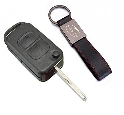 KASER Coque Clé Télécommande Plip 2 Boutons pour Mercedes Classe A C E S CL ME004 avec Porte-Clés en Cuir