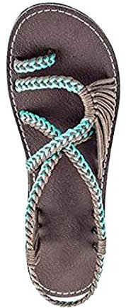 ORANDESIGNE Sandali Donna Eleganti Spiaggia Casuale Intrecciato Sandals Shoes Estivi Tacco Basso Infradito Scarpe X Verde 44 EU