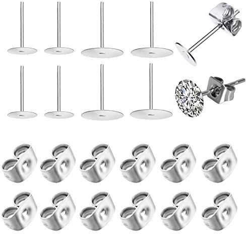GOLRISEN 100 Paar Ohrstecker Verschluss 6mm/12mm Ohrstecker Edelstahl Ohrstecker-Rohlinge Ohrstecker mit Fassung Rohlinge Ohrschmuck mit Schmetterling Ohrstopper Nickelfrei für kreatives Schmuck