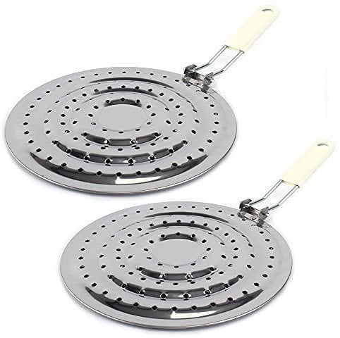 2 Pack Double Thickening Heat Diffuser Reducer Flame Guard Simmer Plate, Stainless Steel for Electric and Gas Stovetops Hob, 8 inch for Gas Cooker Pan Conducts Heat Evenly, Detachable Handle
