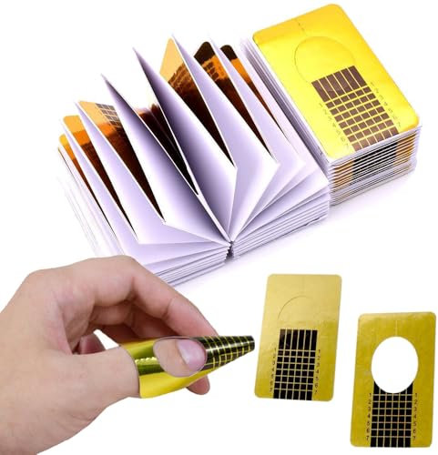 VOARGE Nagel-Schablonen (200 Stück), Modellier-Schablone selbstklebend für Gel-Nägel & Nagel-Verlängerung Golden Schablonen, selbstklebende Square für die künstliche Fingernagel-Modellage