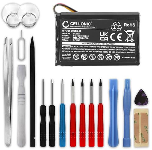 subtel, Akku Navi kompatibel mit Garmin Drive 50LMT, Drive 50, Drive 51 LMT-S (1100mAh, 3.7V) + Werkzeug-Set 17tlg Ersatzakku 361-00056-00 361-00056-50 361-00045-00