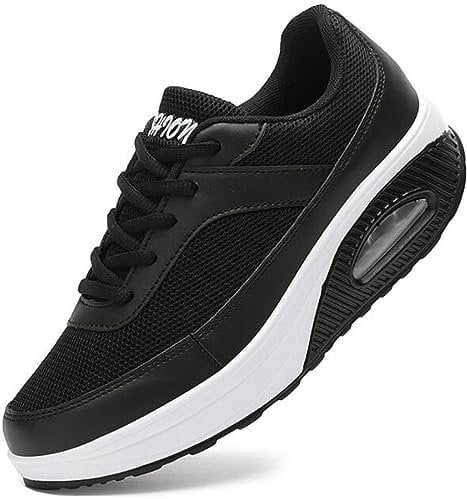 Solshine Damen Chic Plateau Schnürer Sneakers Walkmaxx Shape-up Fitnessschuhe Schwarz11 38EU