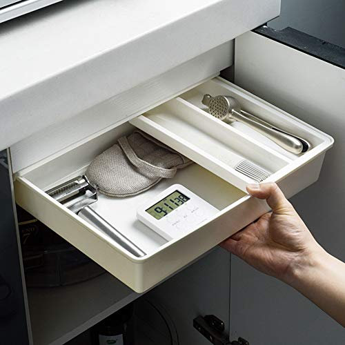 RAIN QUEEN Schublade selbstklebende Schreibtischorganizer Büroorganizer unter dem Schreibtisch Organizer Schublade zum Aufhängen unter dem Tisch für Büro, Zuhause, Schule (Weiß, L)