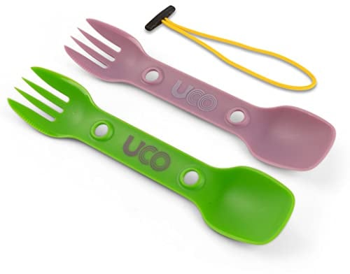 UCO Recycled ECO Utility Spork 3-in-1 Combo Spoon-Fork-Knife Utensil, 2-Pack, Green & Lavender