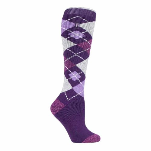 HEAT HOLDERS LITE - Damen 1.6 TOG Extra Warm Lang Bunt Muster Dünn Kniestrümpfe Thermosocken für Gummistiefel (37-42 EU, lila Argyle)
