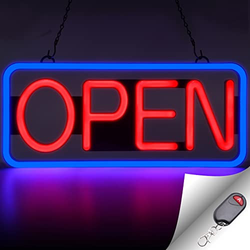 FITNATE LED Open Sign,54.6cmx24.1cm Ultra Brighter Neon Open Sign for Business,6 Flashing Modes & Steady Light Brightness Adjustable for Restaurant, Bar, Salon(Red/Blue)