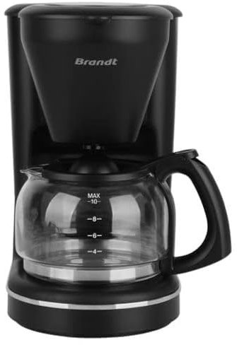 BRANDT CAF125B - cafetière - capacité 1.25L / 10 tasses - Plastique mat - Système anti-gouttes - Maintien au chaud 40min - Arrêt automatique - Puissance 870W - Noir