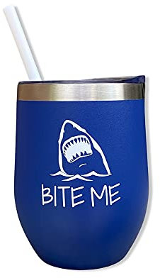 Glassy Girls Shark Bite Me Tumbler, lustiges Hai-Geschenk, Hai-Woche, Geschenk für Haifisch-Liebhaber, Hai-Weinglas, Geschenk für Frauen, Hai-Geschenk für Männer, blau, 340 ml