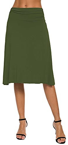 EXCHIC Damen Sommer Hohe Taille A-Linie Knielang Rock Elegant Elastisch Midi Yoga Röcke (M, Grün)