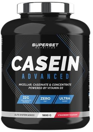 Superset Nutrition - 100% Casein Advanced (1,8kg) - Protéine à assimilation lente - Objectifs sèche, anti-catabolique et prise de muscle - Faible en sucres, Enrichie en vitamine D3 - Fraise Yogourt