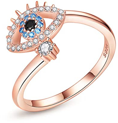 DAOMEI Lucky Evil Eye Ringe Für Frauen Mädchen 925 Sterling Silber Ring Zirkon Verstellbarer Weiblicher Offener Ring Eheringe Schmuck