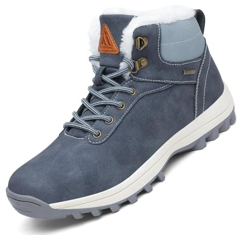 Mishansha Stivaletti Donna Invernali Scarpe Uomo Invernali Scarponcini Invernali Impermeabili Scarponi Invernali Blu Scuro,GR.45