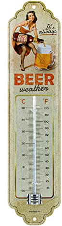 Nostalgic-Art Thermomètre analogique, Beer Weather – Idée de cadeau pour fans de bière, en métal, Design vintage pour la décoration, 7 x 28 cm