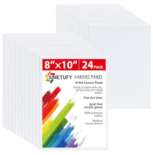 Lot de 24 toiles vierges pour peinture - 20,3 x 25,4 cm - Panneaux de toile 100 % coton apprêtés Gesso sans acide pour acrylique, huile, aquarelle, tempera